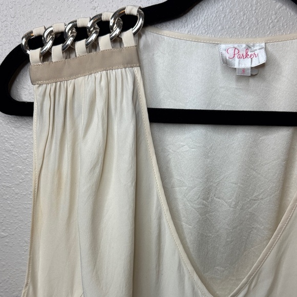 Parker 100% Silk‎ Blouse Cream V-Neck with Chain Detail - Small - Picture 2 of 8